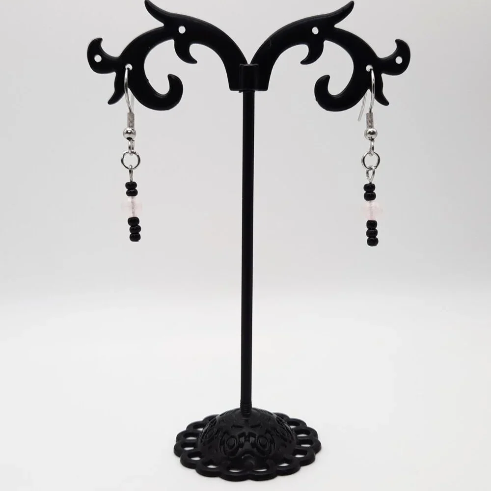 Rose Quartz Chakra Healing Gemstone Beaded Dangle Drop Earrings Handmade Jewelry - Picture 3 of 6